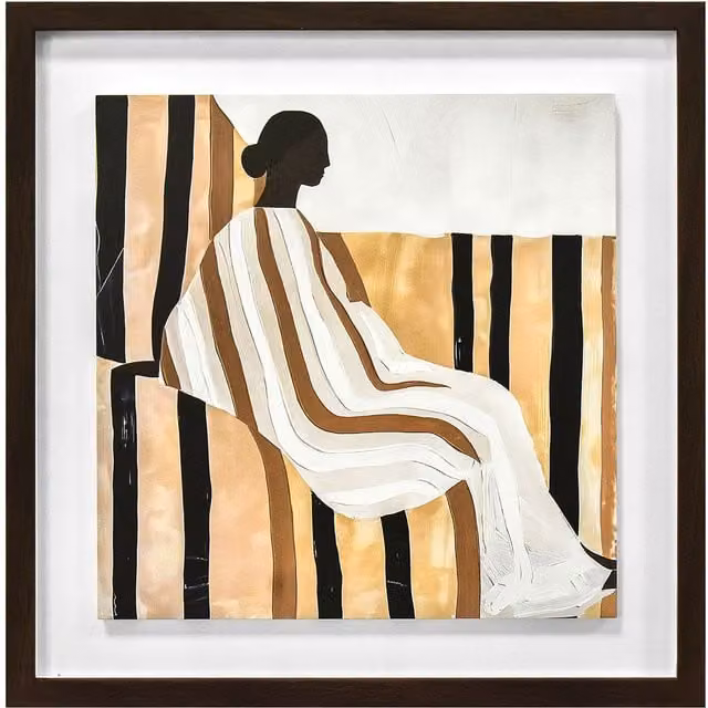 Mowzu Lady In Stripes Framed Plaque, Multicolour, W: 40 cm, H: 40 cm – 1