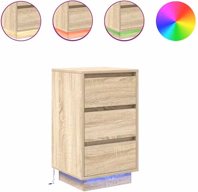 Berkfield Home Bedside Cabinet with Integrated LED Lights in Sonoma Oak, W/D/H: 38 x 34 x 65 cm – 1
