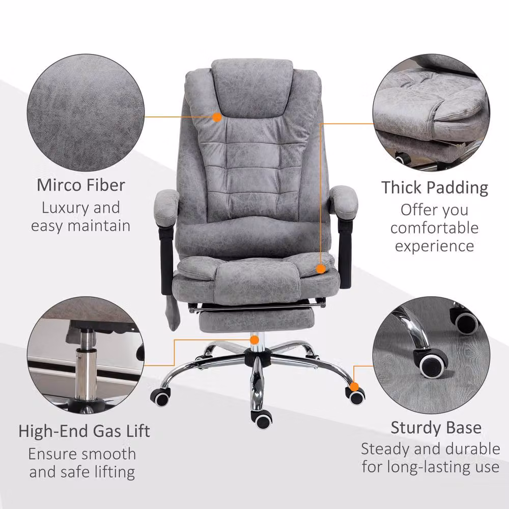 ERGOVEXA Grey Office Chair with 6 Point Massage, Back Heat and Reclining Function – 3