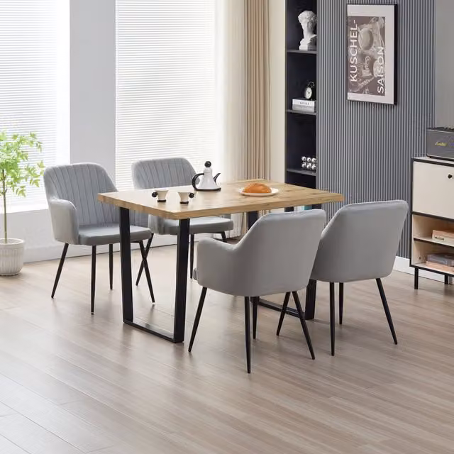 Alexander Morgan Colorado Wood Contemporary Dining Table with 4 Grey Charlotte Velvet Chairs W/D/H: 120 x 80 x 75 cm – 1
