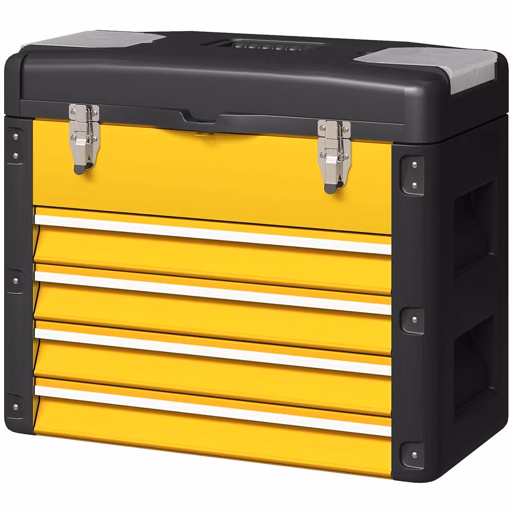 STILVORA Yellow Metal Toolbox with 4 Drawers and Top Tray, W/D/H: 49.7 x 40.7 x 25.3 cm – 4