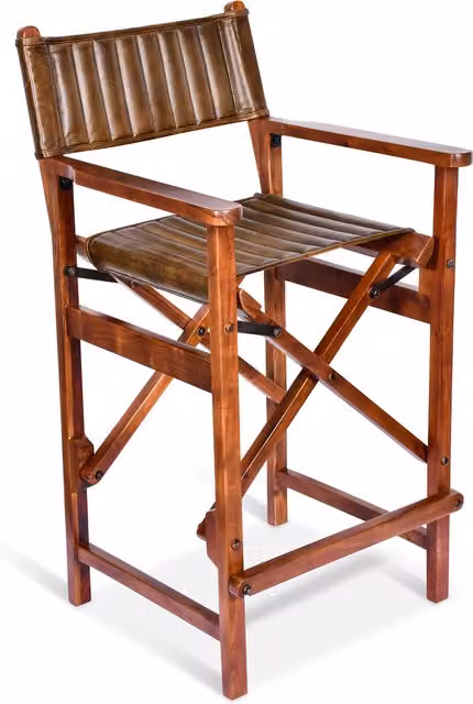 North Interiors Rustic Brown Leather and Wood Folding Bar Stool