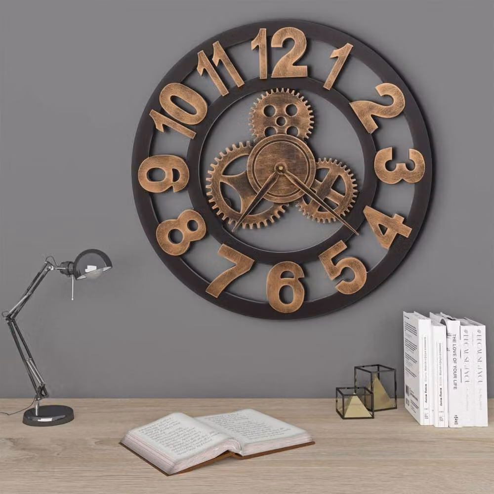 Berkfield Home Geometric Round Metal Wall Clock in Gold and Black, Diameter: 58 cm – 2