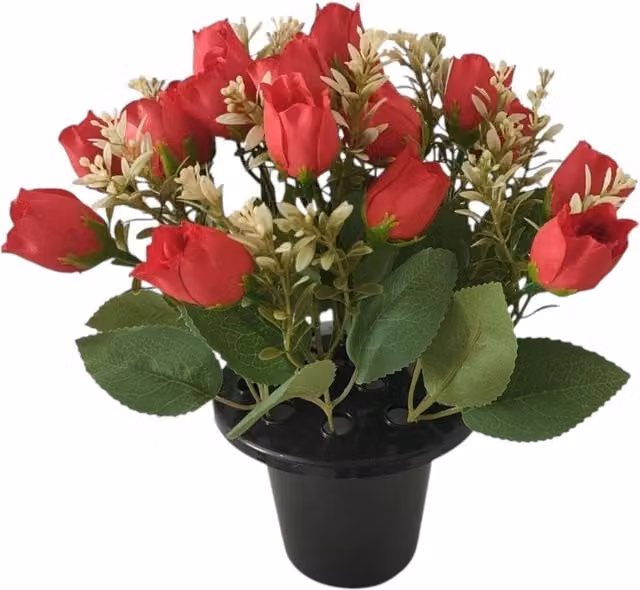 Kingsbury Gifts Red Artificial Rose Mix Remembrance Grave Pot