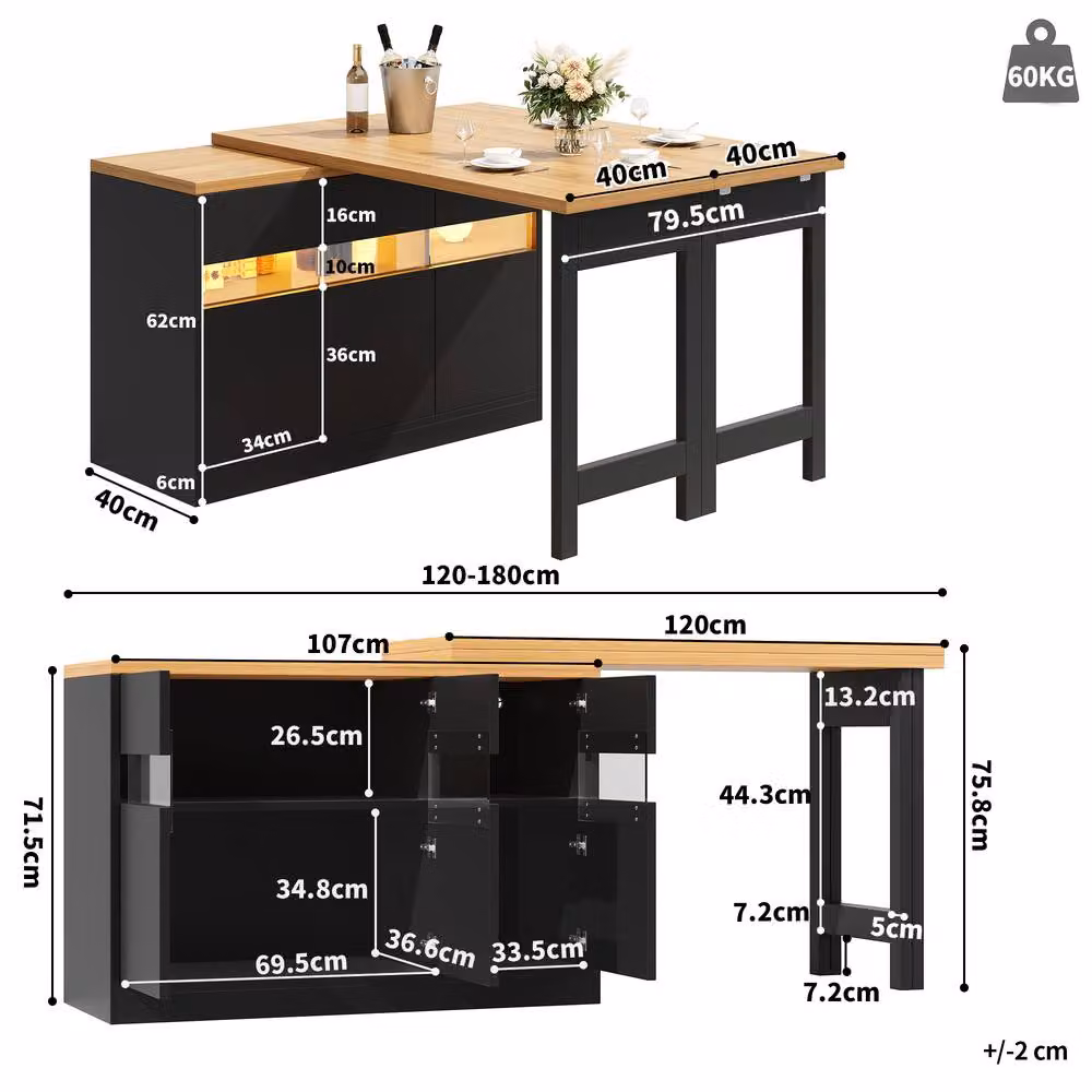 Matteo Smart Extendable Bar and Dining Table in Black Matt MDF – 5