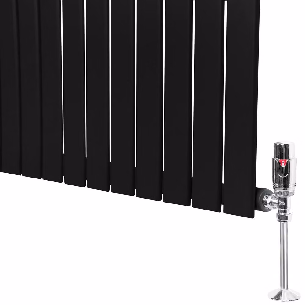 Monstershop Flat Single Column Steel Radiator and Valves with Thermostat Head, Black, H: 180 cm, W: 42 cm – 8