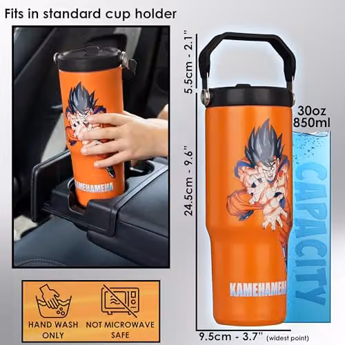 Get Trend Dragon Ball Z Insulated Stainless Steel Tumbler with Straw and Handle, Orange, 850ml – 5