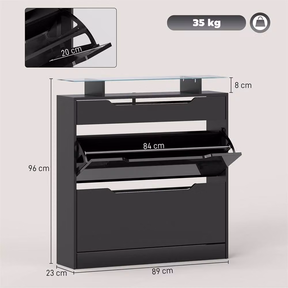 EONLION Black Modern Shoe Cabinet with 3 Drawers and Tilting Compartments, Width: 100 cm – 2