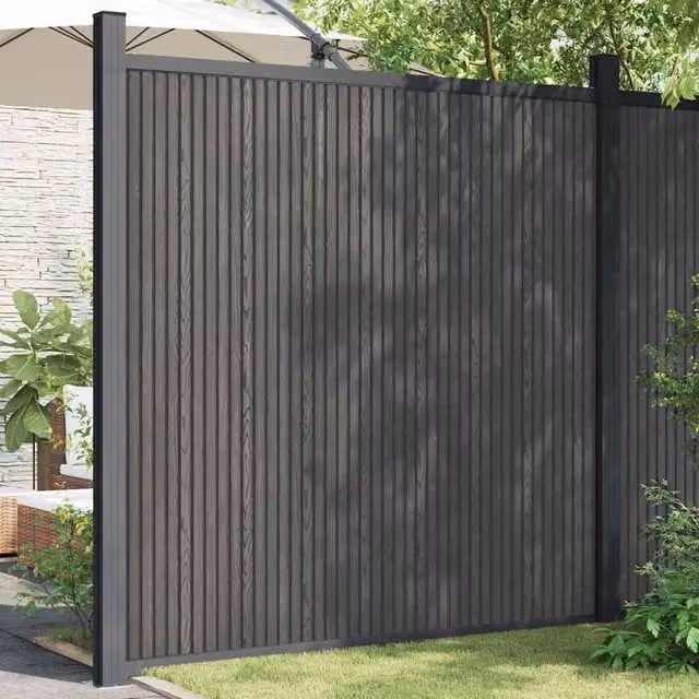 Berkfield Home Durable WPC and Aluminium Fence Panel, Grey, W: 180 cm, H: 186 cm – 1