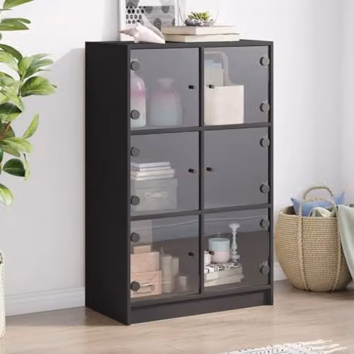 vidaXL Modern Highboard with Hinged Doors in Black MDF, W/D/H: 68 x 37 x 109 cm – 2