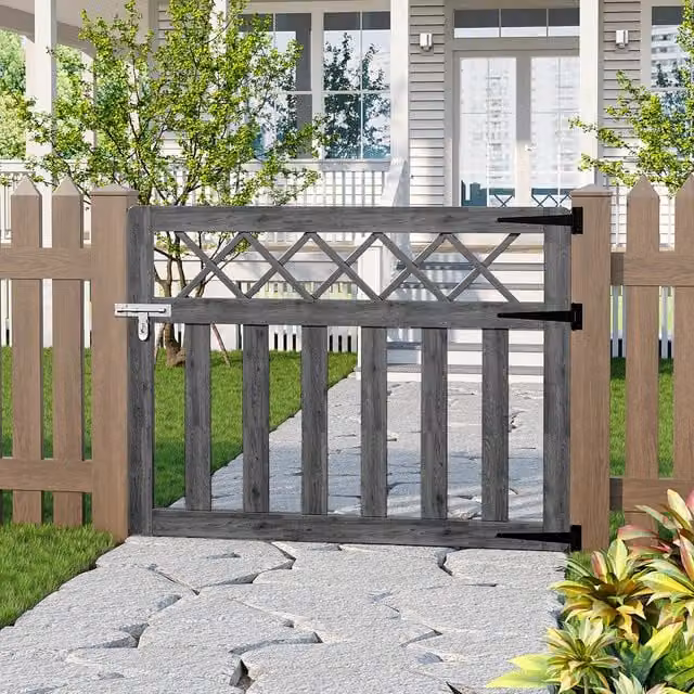 Darphe Wooden Garden Gate with Top Trellis in Grey, W: 120 cm, H: 90 cm