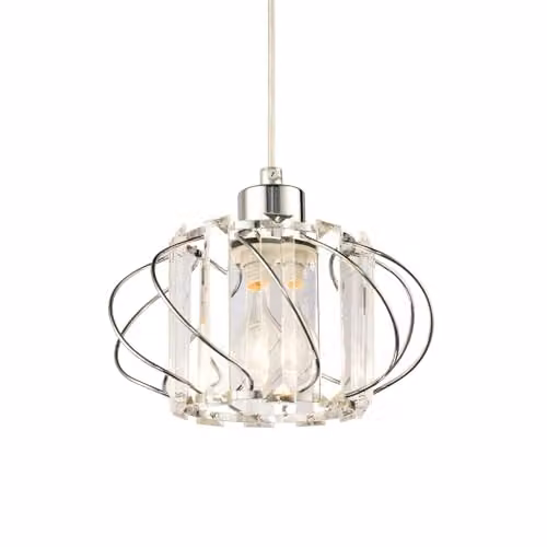 Happy Homewares Modern Rectangular Pendant Lamp Shade with Clear Acrylic and Shiny Chrome Twisted Round Frame, W/D/H: 19 x 19 x 19 cm