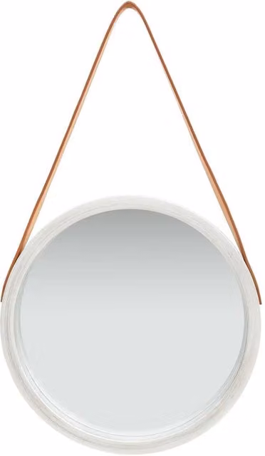 Berkfield Home Round Retro Hanging Wall Mirror with Strap, Silver, Diameter: 40 cm