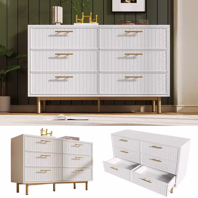 Rolipo Modern White and Gold 6-Drawer Chest of Drawers Sideboard – 1