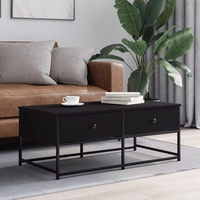 Berkfield Home Modern Black Rectangular Coffee Table in Engineered Wood W/D/H: 100 x 51 x 40 cm – 1