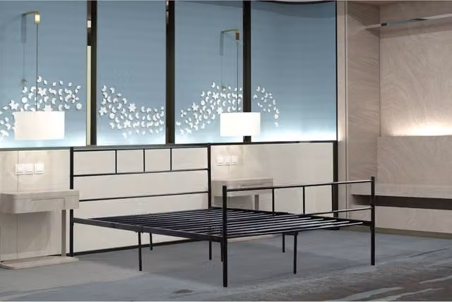 Home Treats Modern Metal Double Bed Frame in Black Matt Finish, W/D/H: 140 x 200 cm