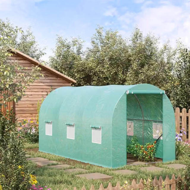 OUTSUNNY Green Walk-in Polytunnel Greenhouse with Galvanised Steel Frame, W 4 m x D 2 m x H 1.95 m – 1
