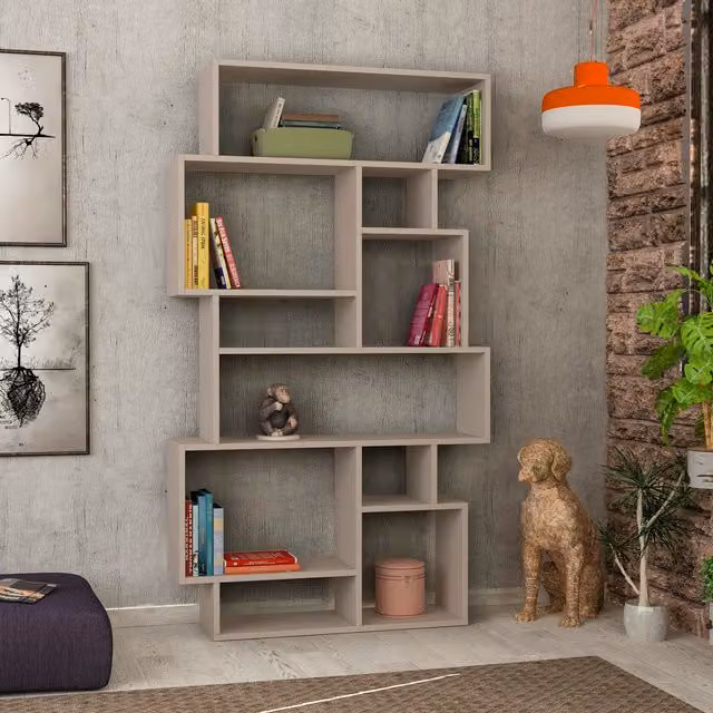 Karmato Modern Mocha Grey Bookcase and Freestanding Display Unit, H: 169.0 cm, W: 96.0 cm, D: 26.0 cm