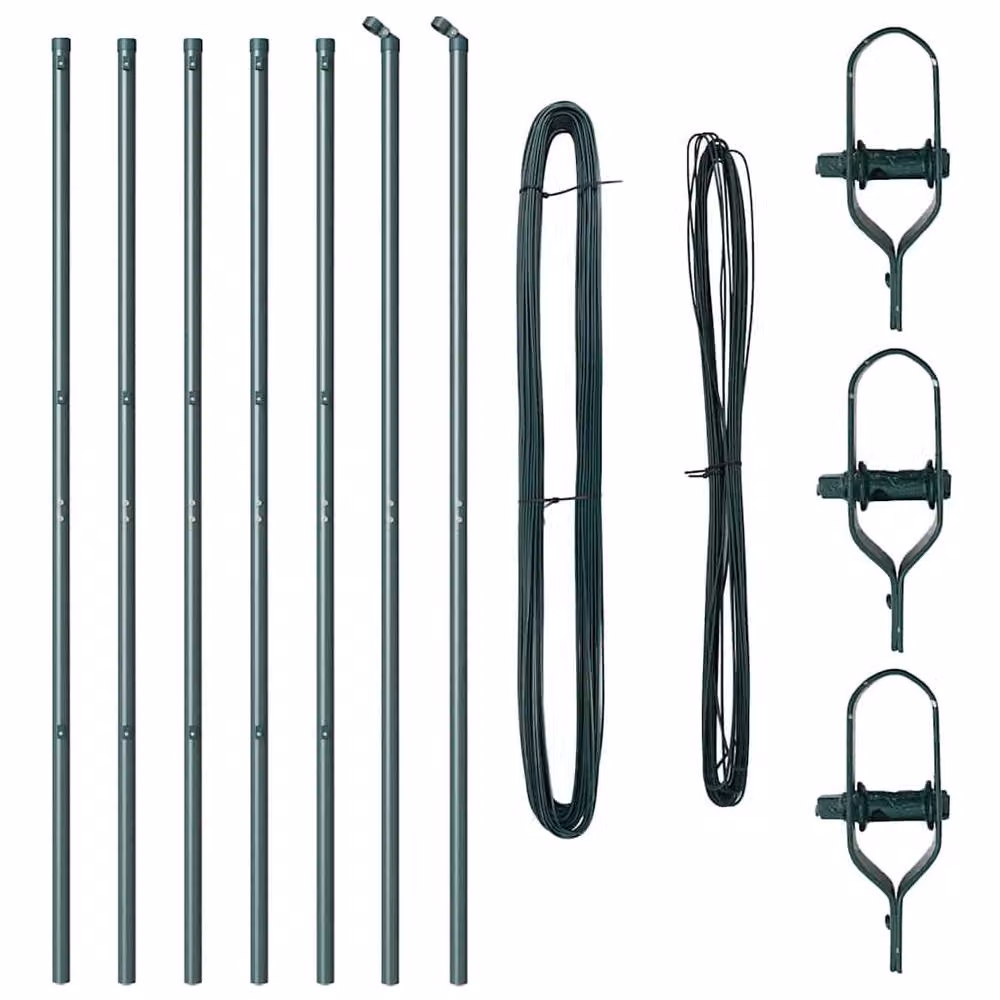 vidaXL Set of 7 Green Round Metal and Plastic Fence Posts, Height: 150 cm – 3