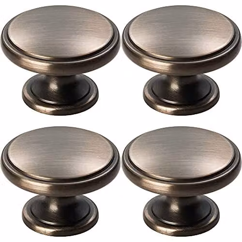 Loops 4 Pack Gun Metal Brushed Ring Domed Cupboard Door Knobs, Diameter: 3.85 cm