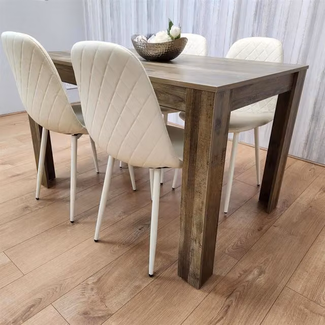 Kosy Koala Rustic Rectangular Dining Set with 4 Chairs in Brown, White and Beige