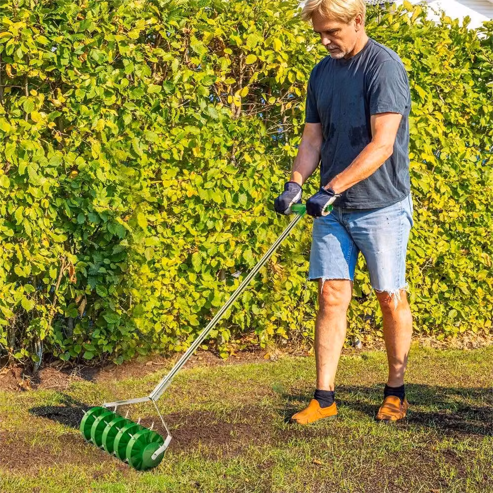 SPETLEK Grass Spike Roller Soil Aerator with 3 Piece Handle and T Bar in Green – 2