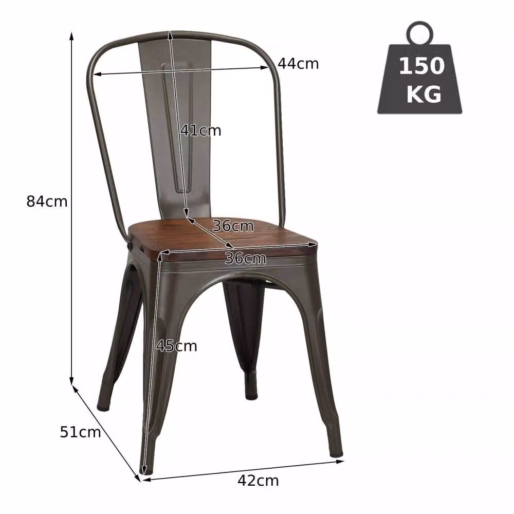 Costway Set of 4 Industrial Stackable Dining Chairs with High Backrest in Brown – 2