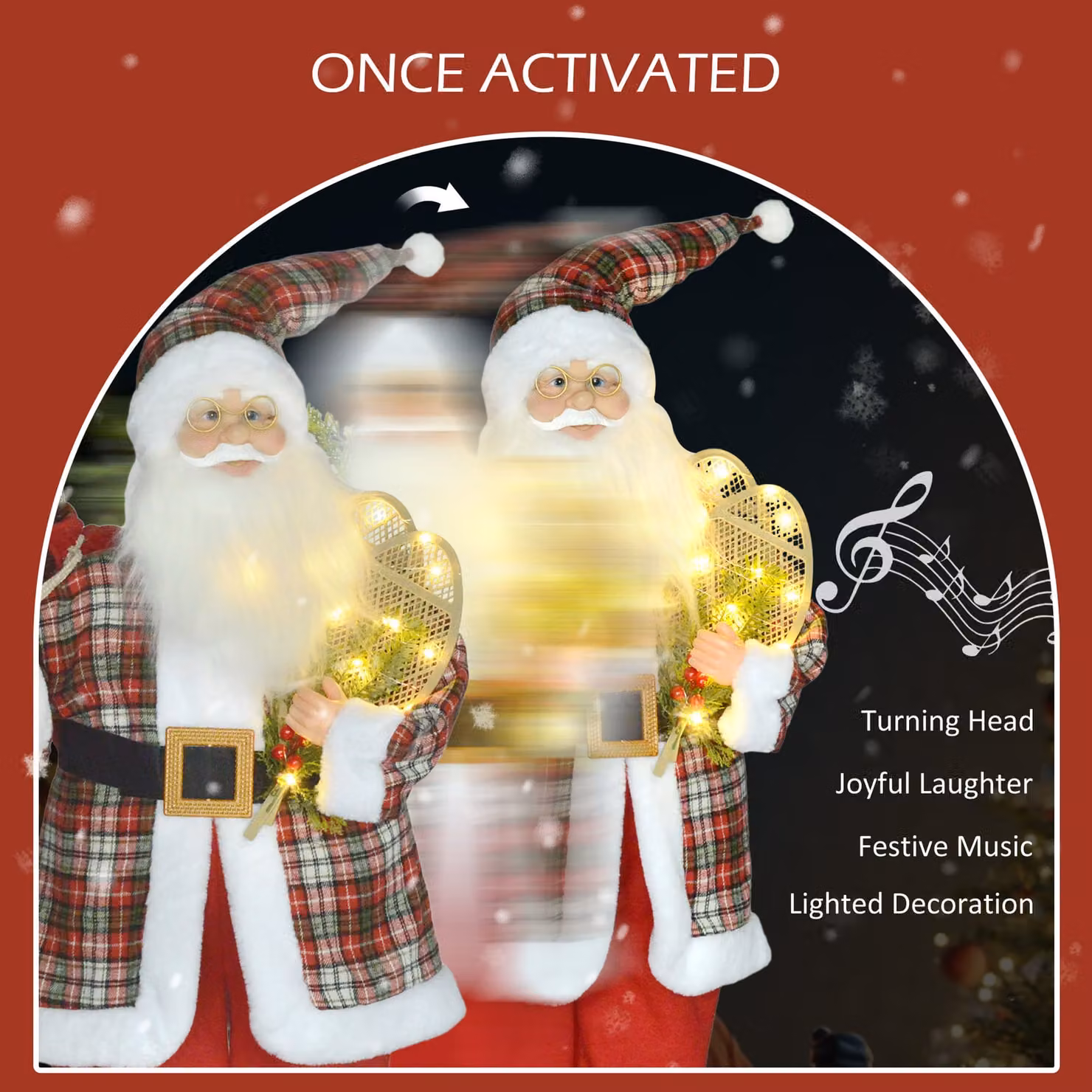 HOMCOM 120cm Animated Christmas Santa Claus Figure with Sound and Lights in Red, Green and White – 4