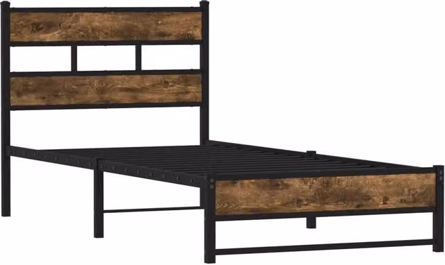 Berkfield Home Industrial Metal and Oak Bed Frame in Brown, W: 80 cm x D: 190 cm