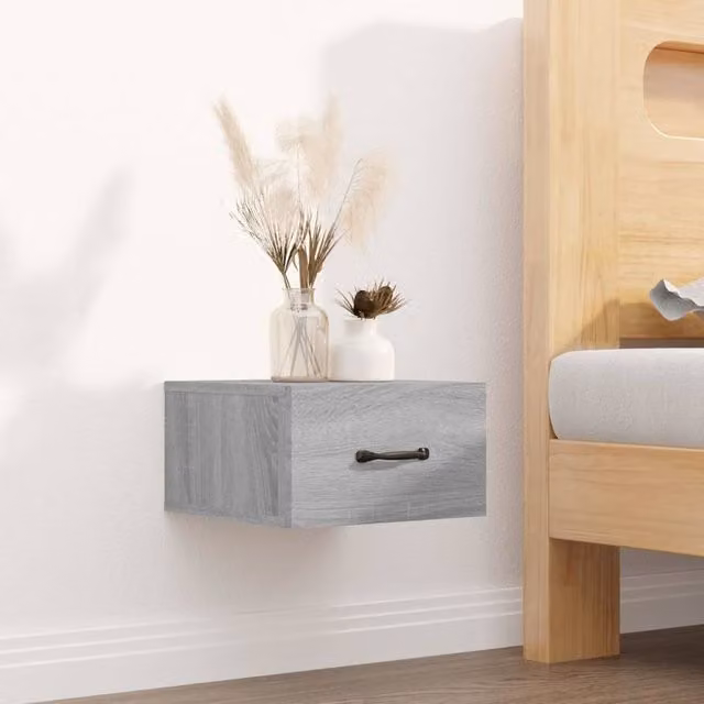 Berkfield Home Set of 2 Wall-mounted Bedside Cabinets in Grey Sonoma, W/D/H: 35 x 35 x 20 cm
