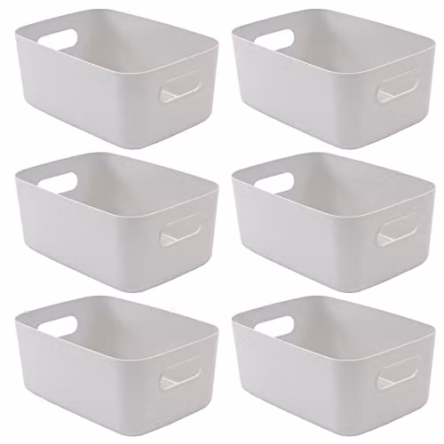 Tanness Set of 6 Stackable Plastic Storage Boxes with Handles, Grey