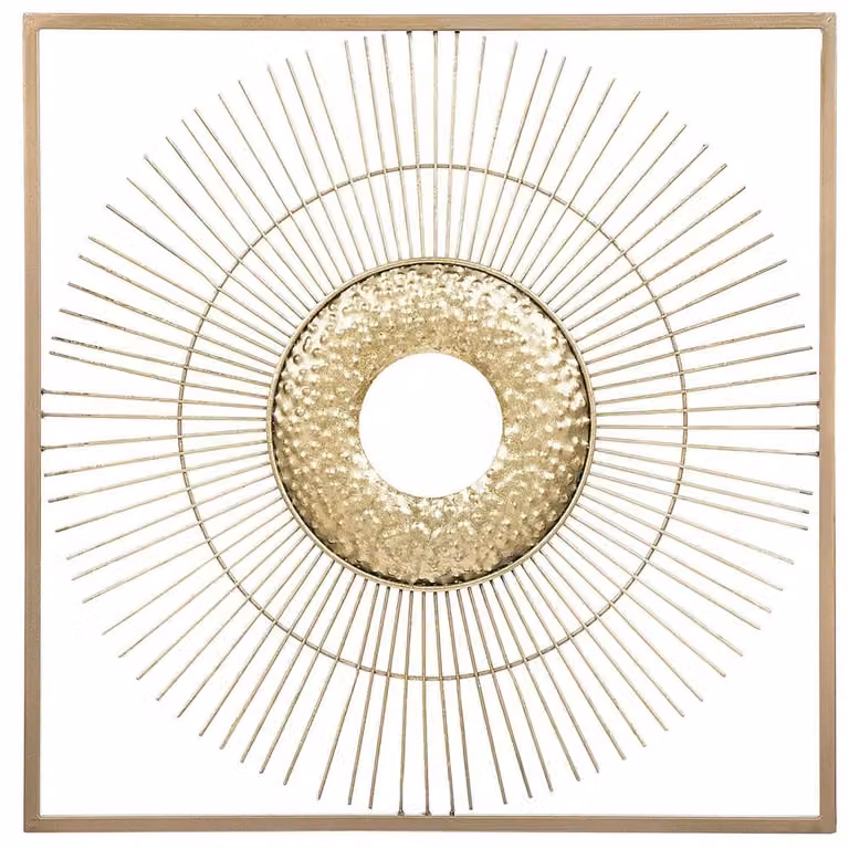 Wyld and Coco Gold Sunburst Square Metal Wall Decor, W: 50 cm x H: 50 cm