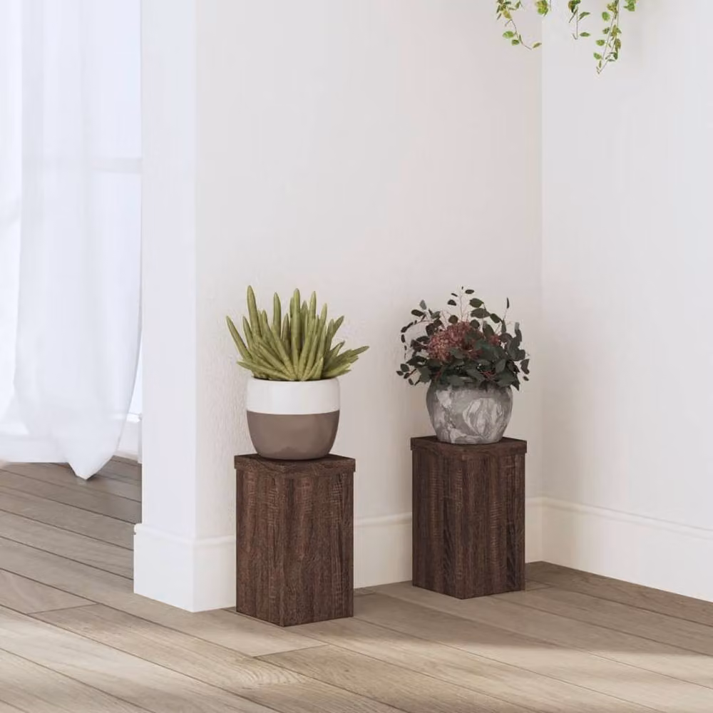Berkfield Home Set of 2 Modern Square Wood Tabletop Plant Stands in Brown, W/D/H: 10 x 10 x 18 cm – 2