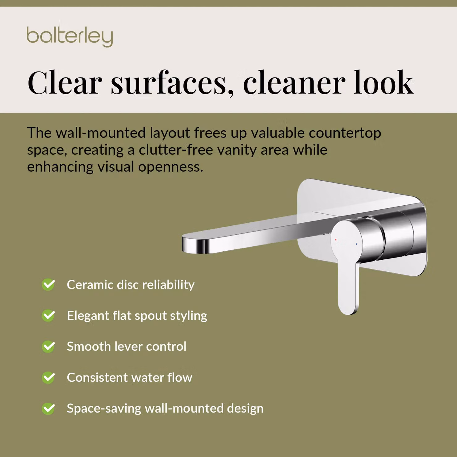 Balterley Pride Round Wall Mounted Two Handle Basin Mixer Tap with Back Plate in Chrome Silver – 3