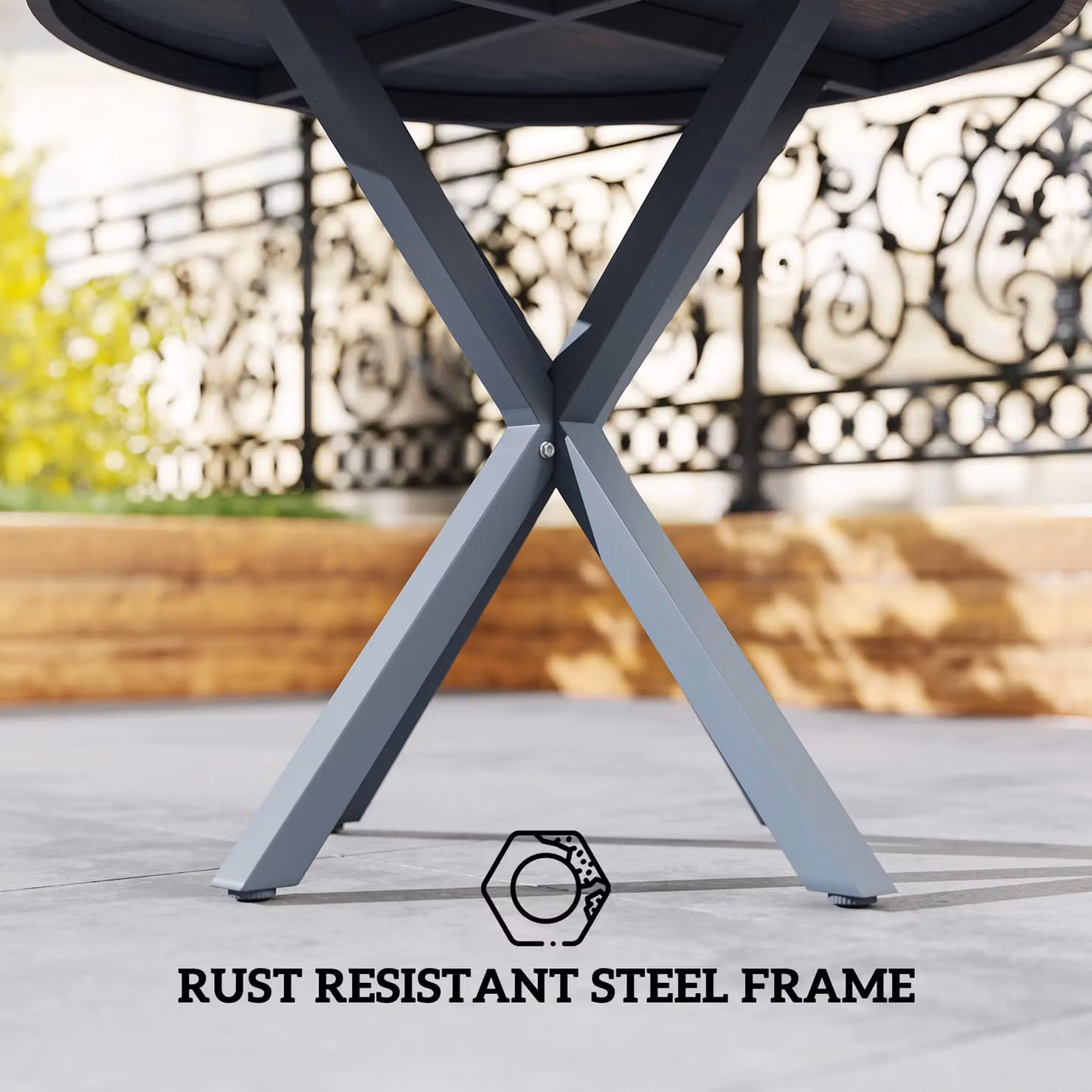 Outsunny Round Garden Table with Metal Frame in Grey – 4