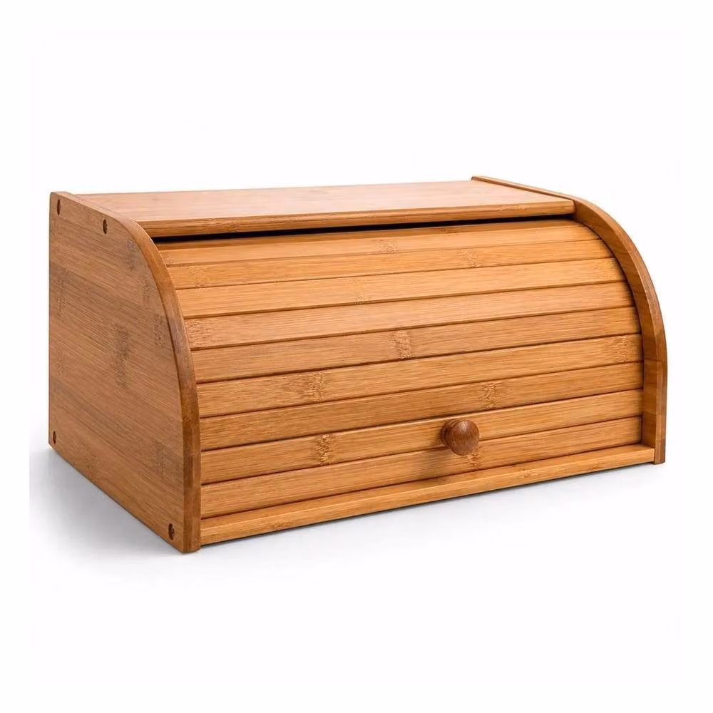 FLAVORA Bamboo Roll Top Bread Bin in Natural Beige and Sand – 2
