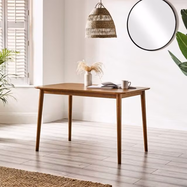FurnitureboxUK Lynton Mid-Century Small Rectangular Kitchen Dining Table in Brown Rubberwood