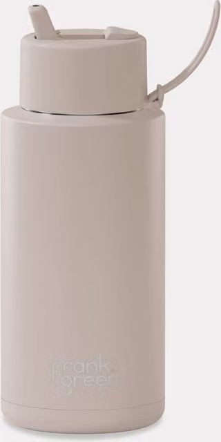 Frank Green Vacuum Insulated Stainless Steel and Ceramic Water Bottle with Straw, 1 l, Beige