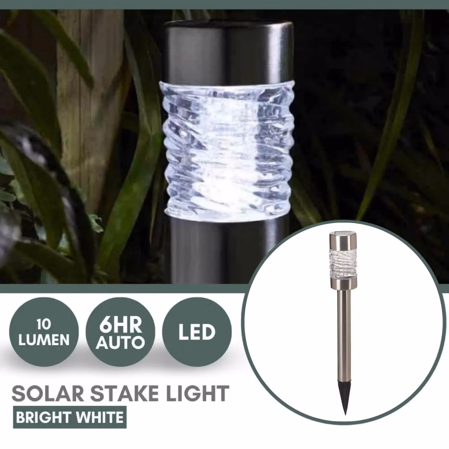 Marco Paul 3 Pack of Silver Stainless Steel Solar Powered LED Stake Lights, Height: 58 cm – 4