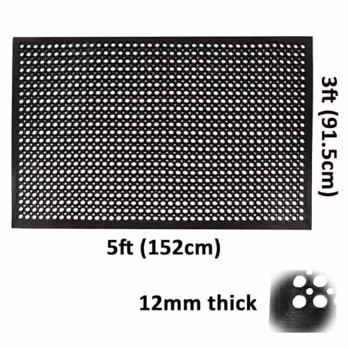 Actiasmat Heavy Duty Industrial Rubber Floor Mat with Drainage Holes, Black, W: 150 cm, D: 150 cm, H: 8 cm – 8