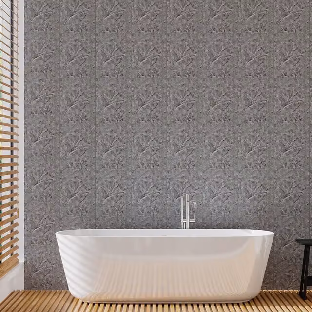 Livingandhome 5-Piece Grey Stone-Look PVC Waterproof Bathroom Wall Panel Cladding Set