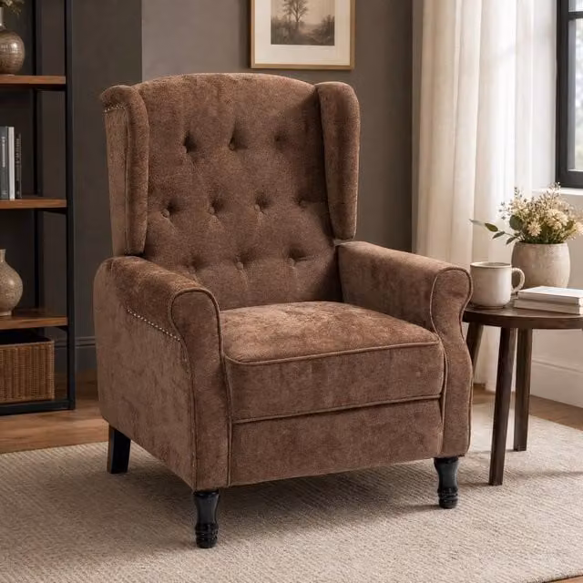 STILVORA Brown Microfibre Recliner Armchair with Integrated Footrest and Solid Wood Frame