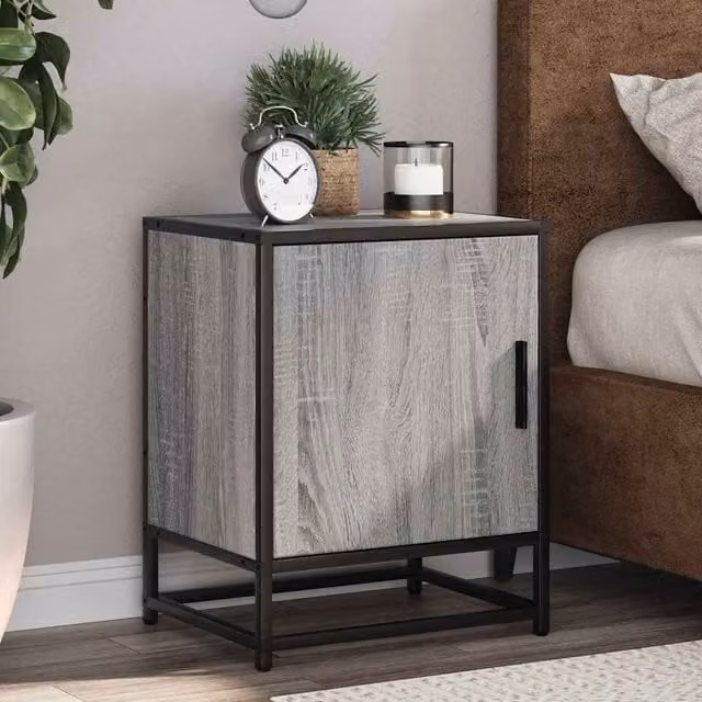 Berkfield Home Grey Sonoma Bedside Cabinet in Engineered Wood and Metal, W/D/H: 40 x 31 x 50 cm