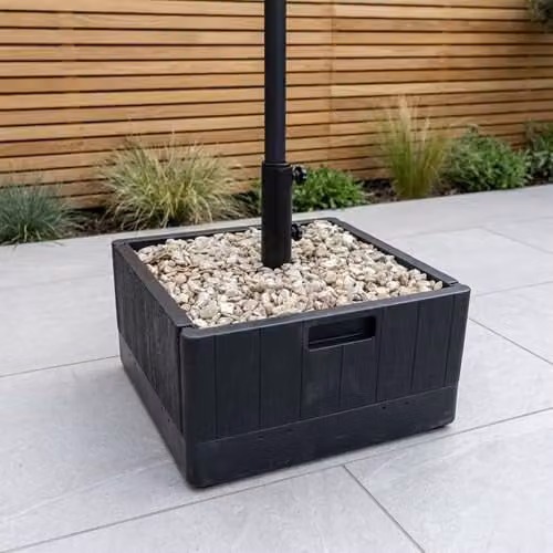 JSH Heavy Duty Garden Umbrella Base Stand in Black, Water and Sand Fillable Parasol Weight with Wheels and Planter Function for 38mm or 48mm Poles – 1