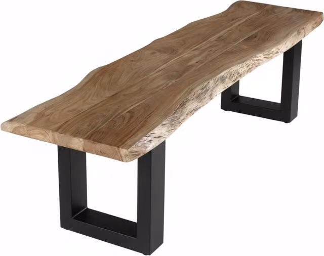 IH Design Live Edge Acacia Wood Dining Bench with Black Metal Legs, Tan