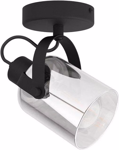 Eglo Berregas Black Metal and Smoke Glass Adjustable 1 Light Spot Light, Diameter: 11 cm – 1