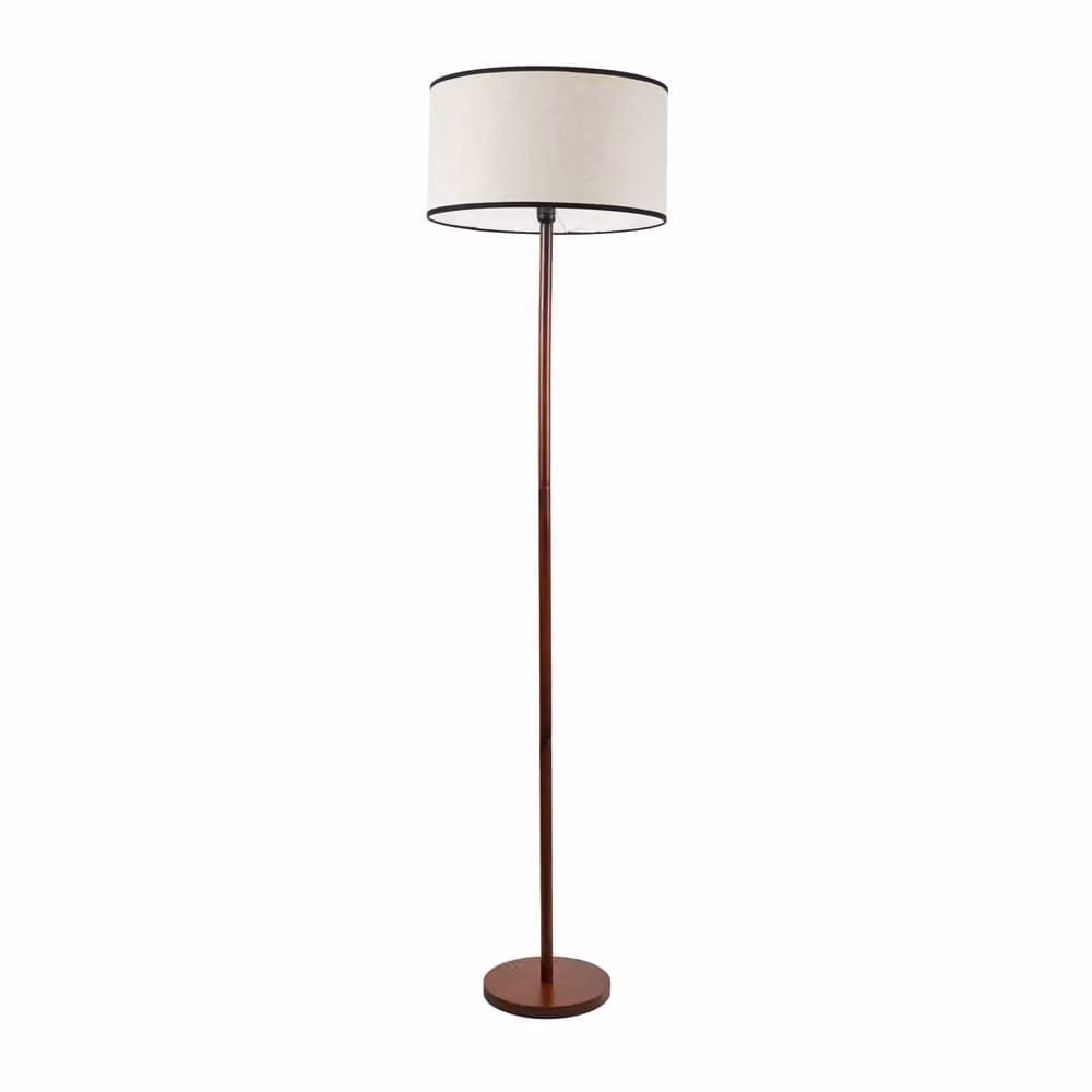 ValueLights Heather Dark Wood Single Stem Floor Lamp with Natural Drum Fabric Shade in Black, H 180 cm x W 45 cm x D 45 cm – 2