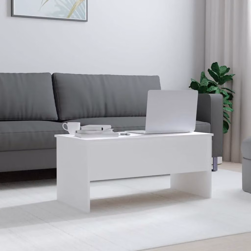 Berkfield Home Modern White Rectangular Coffee Table with Lift Mechanism, W: 102 cm, D: 50.5 cm, H: 46.5 cm – 2