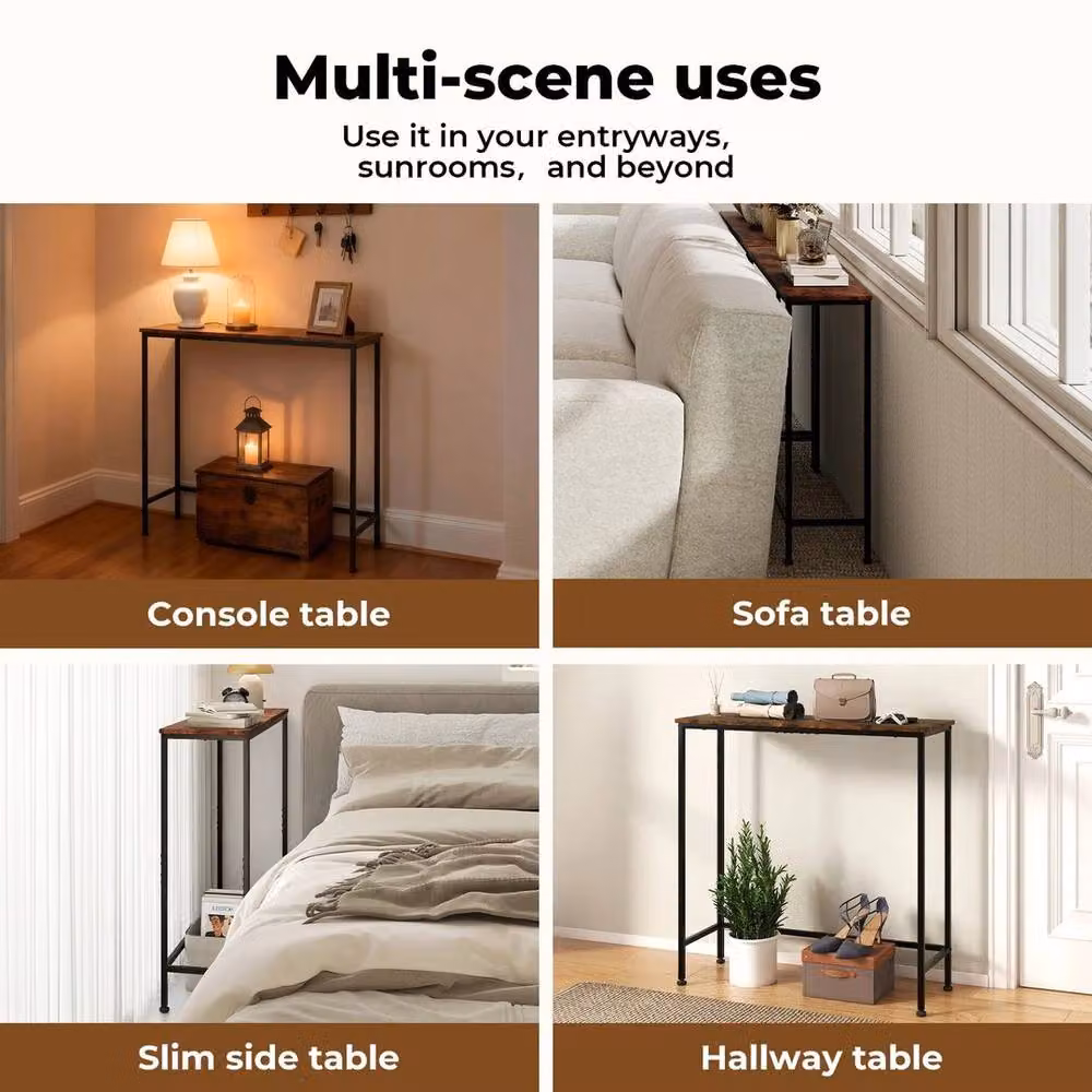 Kelvenix Industrial Narrow Console Table in Brown Wood and Black Metal, W/D/H: 100 x 100 x 75 cm – 3
