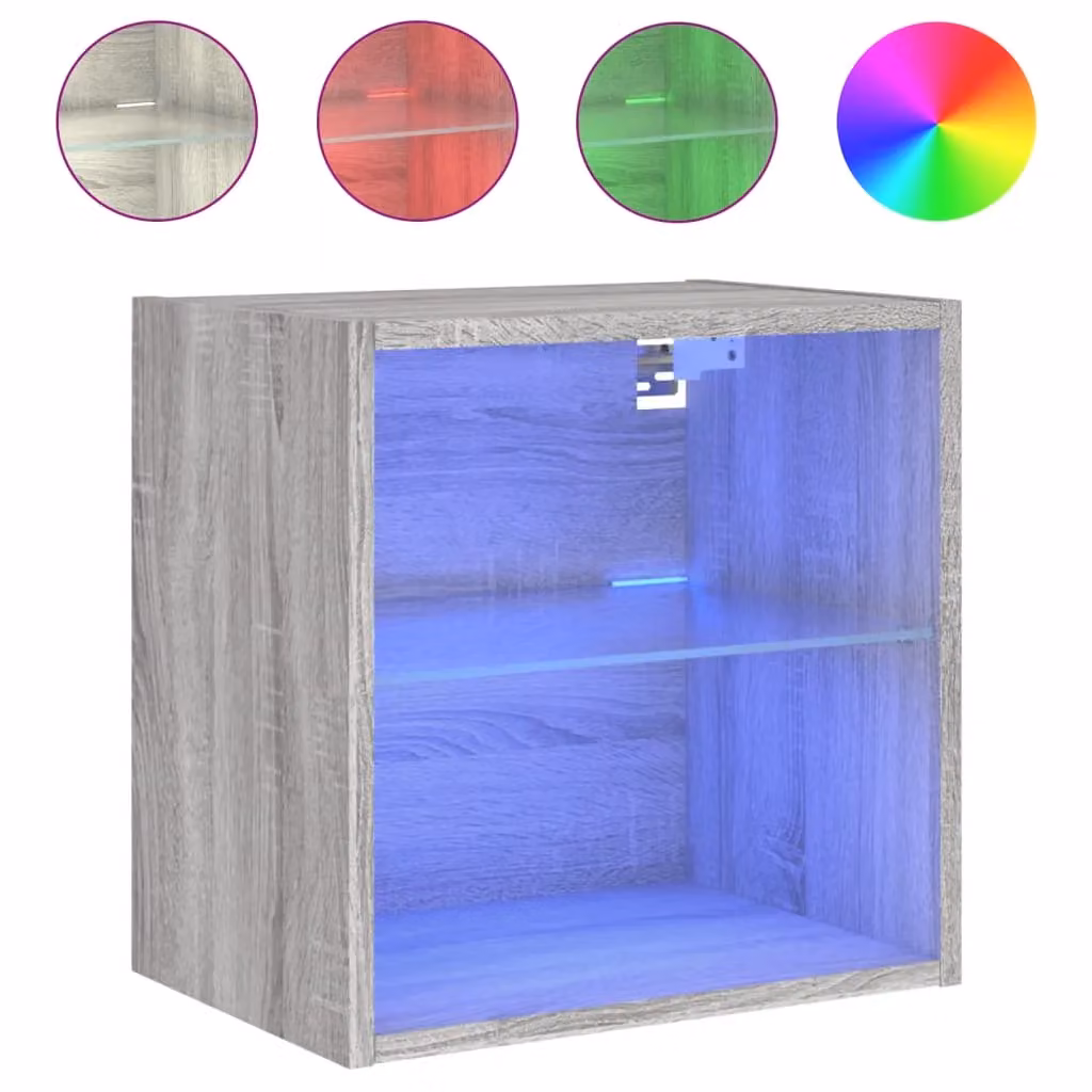 Berkfield Home Wall-mounted Bedside Cabinet with Integrated LED Lights in Grey Sonoma – 2